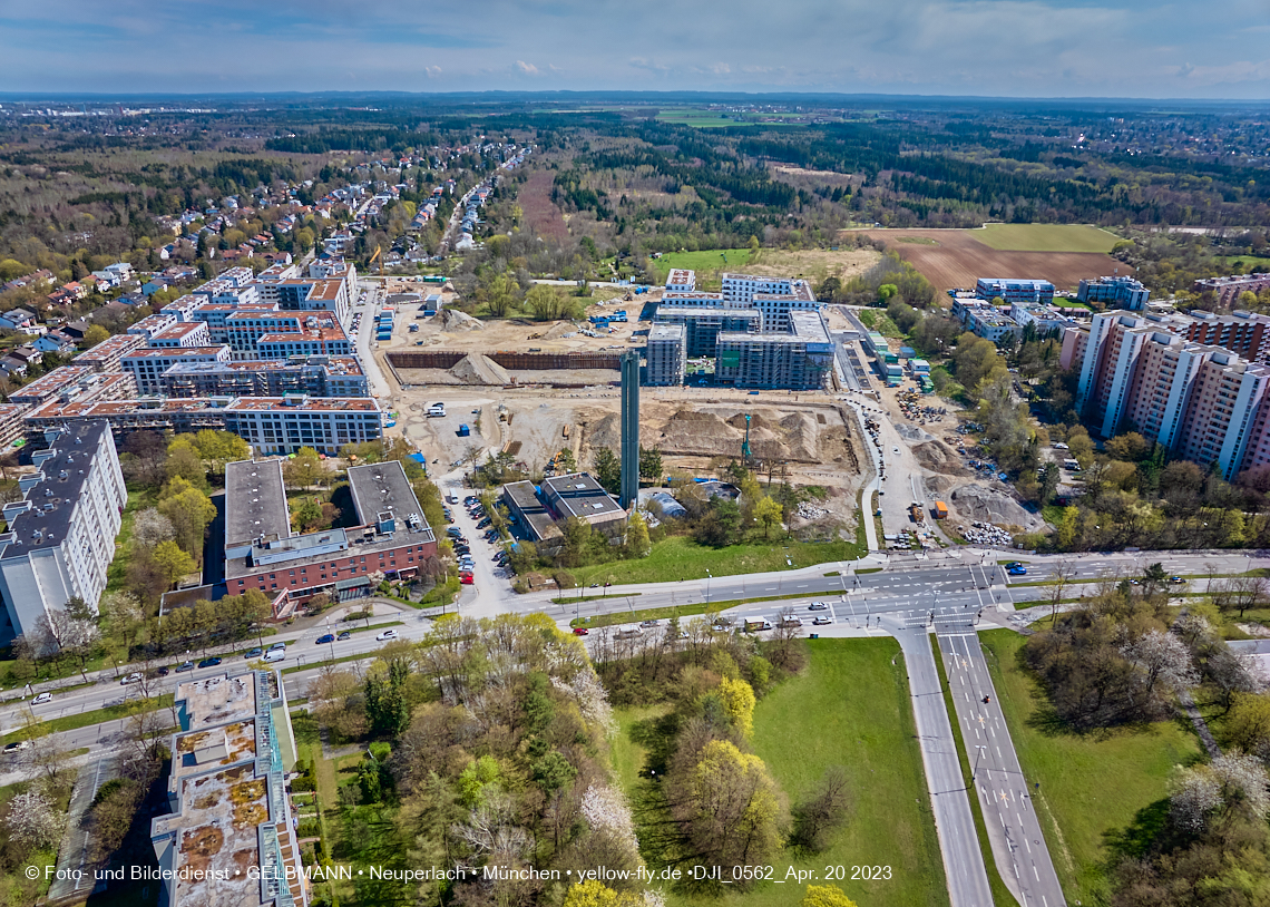 21.04.2023 - Luftbilder von der Baustelle Alexisquartier und Pandion Verde in Neuperlach